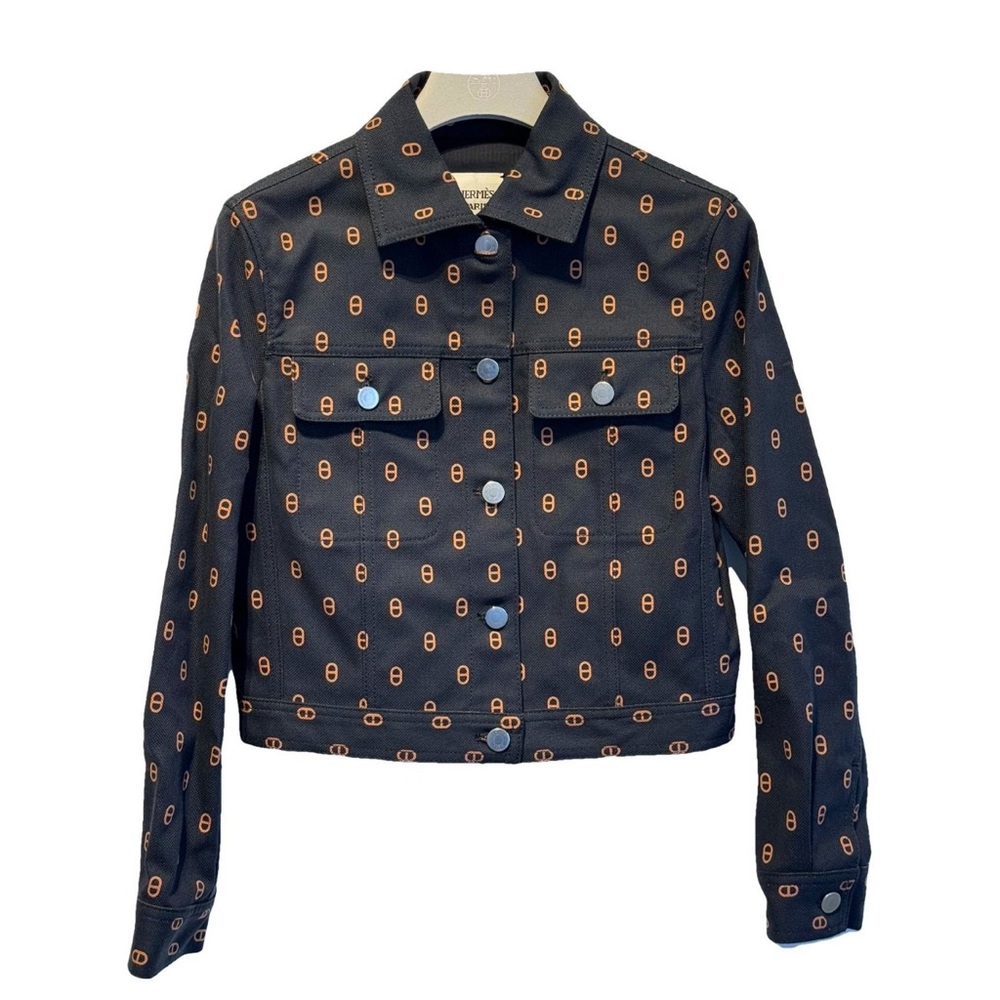 Hermes "Chaine d'Ancre" denim jacket Navy Jean Jacket Cropped Monogram - Picture 2 of 8